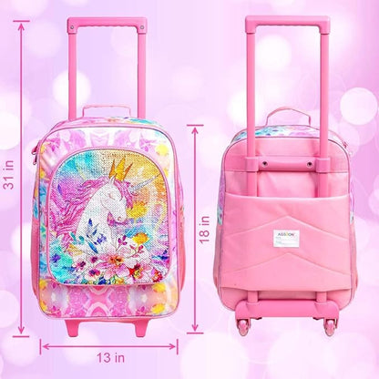 Kids Luggage for Boys and Girls, Cute Dinosaur Unicorn Rolling Wheels Suitcase for Toddler Children