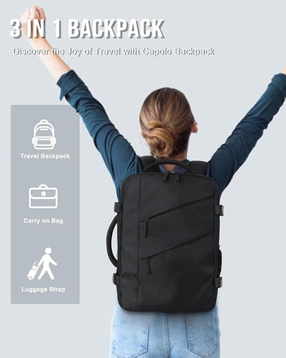 Capolo Travel Backpack for Women Men Waterproof Laptop Backpack Flight Approved Carry On Backpack Overnight Weekender Bag College Bookbag for Business, Work, Traveling Fits 17 '' Laptop,Black