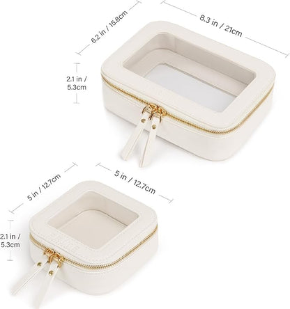 Prite Clear Makeup Bag Set for Women Portable Clear Makeup Bag Cute Waterproof Travel Cosmetic Bag with Gold Zipper for Car Essentials(Beige)