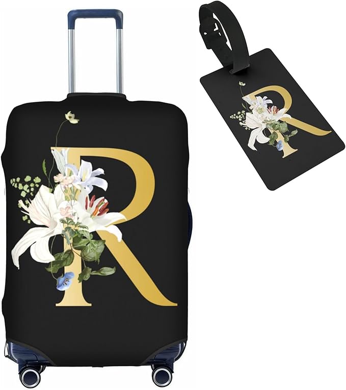 Decorative R Suitcase Protectors Elastic Washable Luggage Covers With Concealed Zippers For 18-32 Inch Luggage (Size L: Fits 25-28 Inch)