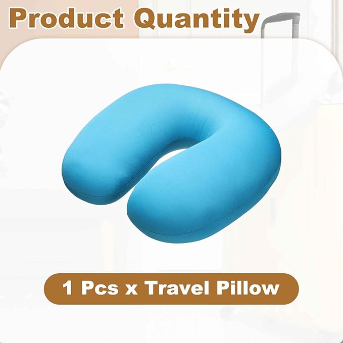 HARFINGTON Travel Pillow Airplane Neck Pillow U-Shaped Filled with Foam Beads Stuffable Classic for Sleeping Neck Chin Lumbar Support, Light Blue