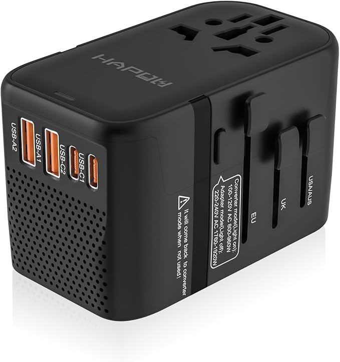 Voltage Converter Universal Travel Adapter, PD20W International Power Adapter,Fast Charging Travel Charger, All in One Worldwide Travel Plug Adapter, Outlet Adapter for EU UK USA AU, Black