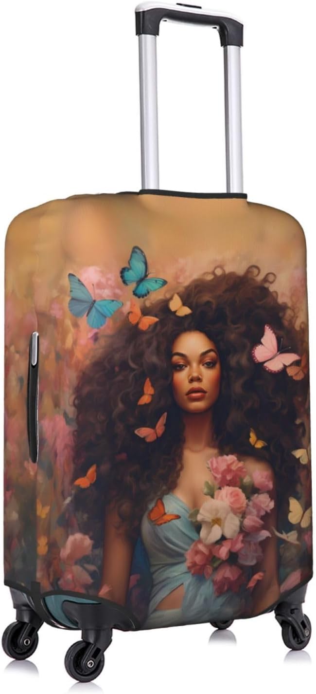 Suitcase Cover - TSA Approved, Anti-Scratch, Washable - Medium, African American Woman, Black
