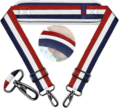 ZINZ 74" Shoulder Strap with Fixed Pad and Dual Balanced Buckles，Blue-White-Red Stripe