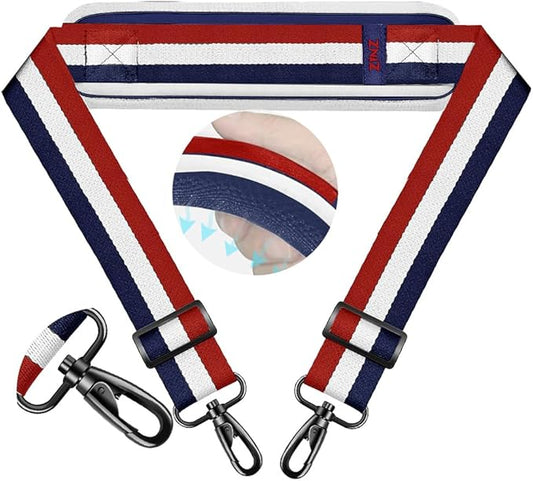 ZINZ 74" Shoulder Strap with Fixed Pad and Dual Balanced Buckles，Blue-White-Red Stripe