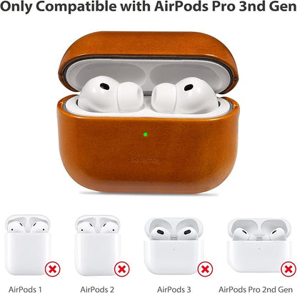 Belemay Handcrafted Oil-Waxed Leather Case for AirPods Pro 3rd Gen (2025), Genuine Cowhide, Smooth Glossy Lively Two-Tone Patina, Compatible with MagSafe, Compatible with Airpods Pro 3, Amber Brown