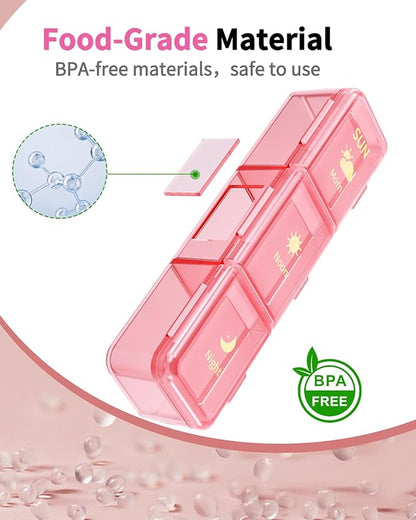 Pill Organizer 3X a Day, Large Weekly Pill Box 7 Day 3 Times a Day, Portable Travel Daily Pill Case Container for Medicine, Vitamin, Fish Oil and Supplement Storage Cute Pink