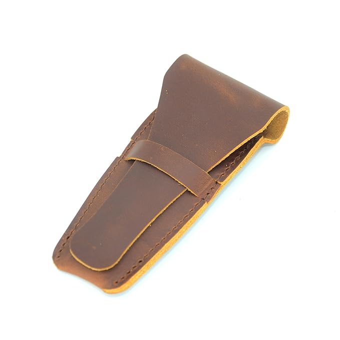 JJNUSA Old Fashioned Sleeve Travel Pouch Leather Safety Razor Case, Double Edge Razor 4.5", Shaving Accessories, Personal Care Essentials, Men's Shaving Razor Brown