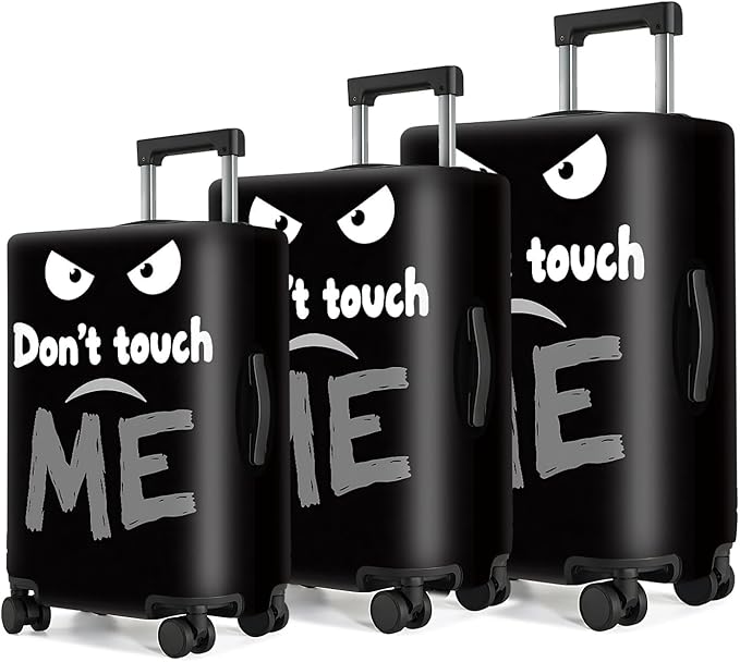 Funny 'Don't Touch Me' Luggage Cover – Black Travel Suitcase Protector with Angry Face Design, Stretchable and Protective Cover for Travelers Fits 32''–34'' Suitcases (Size XL)