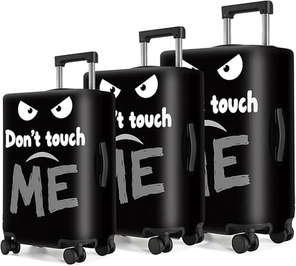 Funny 'Don't Touch Me' Luggage Cover – Black Travel Suitcase Protector with Angry Face Design, Stretchable and Protective Cover for Travelers Fits 32''–34'' Suitcases (Size XL)