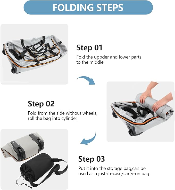 32” 1680D Oxford Foldable Duffle Bag with 2 Wheels,110L to 140L Expandable Soft Sided Rolling Travel Bag,Grey