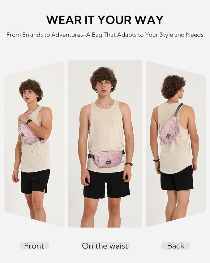 WATERFLY Lightweight Small Fanny Pack: 1.5L Mini Slim Crossbody Waist Belt Hip Bag with RFID Blocking, Anti-Theft & Water Resistant Pouch for Women Men Travel Hiking Running Walking EDC