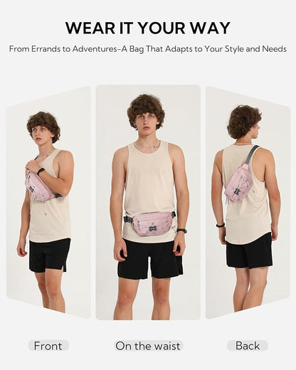 WATERFLY Lightweight Small Fanny Pack: 1.5L Mini Slim Crossbody Waist Belt Hip Bag with RFID Blocking, Anti-Theft & Water Resistant Pouch for Women Men Travel Hiking Running Walking EDC