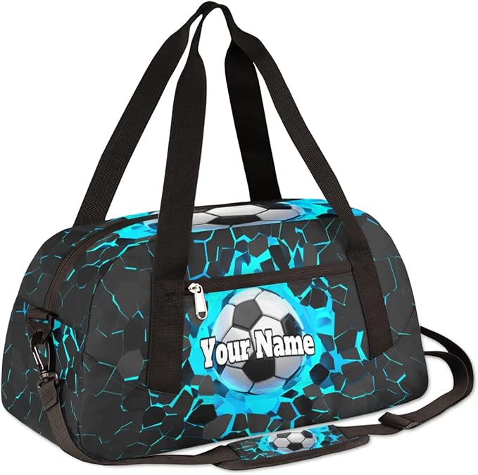 Custom Your Name 3D Light Wall Football Soccer Personalized Text Gym Duffle Bag for Kids,Sports Bag for Teens Boys & Girls Small Waterproof Overnight Weekender Carry School Practice Travel Bag