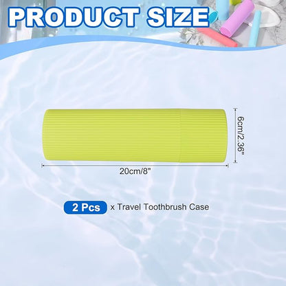 uxcell 2Pcs Travel Toothbrush Case, 7.9x2.4x2.4 Portable Travel Toothbrush Holder with Stripe, Plastic Toothpaste Container for Bathroom, Gym, Business Trip, Camping, Green