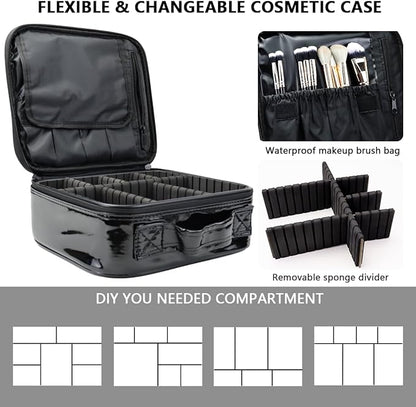 Travel Makeup Case 4 Layers Portable Makeup Train Case Cosmetic Bag Organizer Storage for Women with Adjustable Dividers and Shoulder Strap for Toiletry Travel Accessories(black)