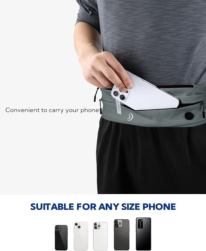 WATERFLY Running Belt Fanny Pack: Runner Marathon Jogging Waist Pack Sport Workout Exercise Fitness Phone Holder Belt for Men Women Jogger Slim Waistband Black