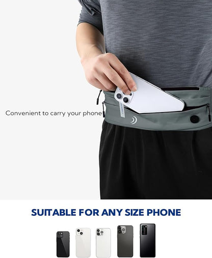 WATERFLY Running Belt Fanny Pack: Runner Marathon Jogging Waist Pack Sport Workout Exercise Fitness Phone Holder Belt for Men Women Jogger Slim Waistband Black