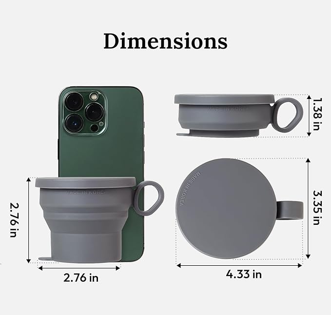 carrotez 2 pack Mini Silicone Collapsible Travel Cup for Camping, Hiking, Backpacking, and Picnics, 6 oz, Reusable, Food-grade, BPA- Free, Lightweight, Unbreakable, Portable, Small - Modern Grey