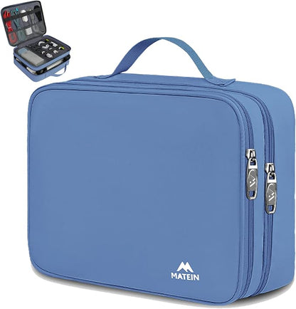 MATEIN Electronics Organizer, Cable Organizer Bag Electronic Accessories Case with Handle for Cable, Cord, Tablet, Charger, Phone, Double Layers Tech Case Travel Gifts for Men and Women, Blue