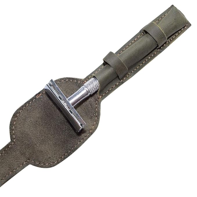 Hide & Drink, Leather Double Edge Safety Razor Protective Case, Shaving Travel Pouch, Handmade (Dark Jade)