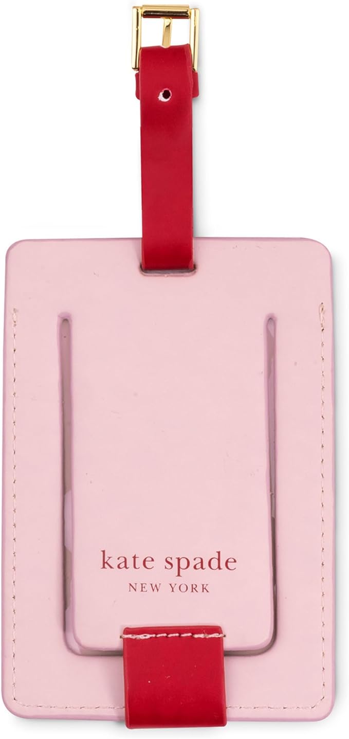 Kate Spade New York Leatherette Luggage Tag with Secure Strap, Colorful Suitcase Identifier for Travel, Monogram Bag Tag ID (G)