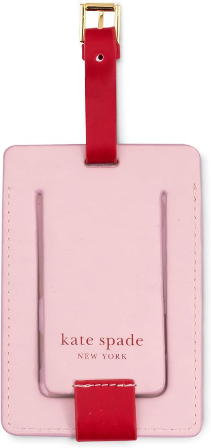 Kate Spade New York Leatherette Luggage Tag with Secure Strap, Colorful Suitcase Identifier for Travel, Monogram Bag Tag ID (G)
