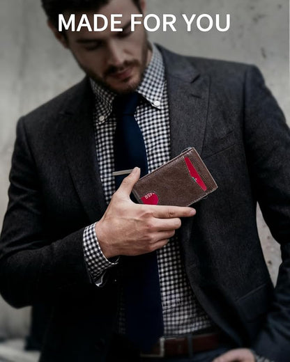 MNGARISTA Wallet for Men,Slim Minimalist Bifold Wallet with RFID Blocking,Pop-Up Credit Card Holder with ID Window & Money Clip,Magnetic Flip Metal Wallet for 11-13 Cards,Gifts for Men-Brown