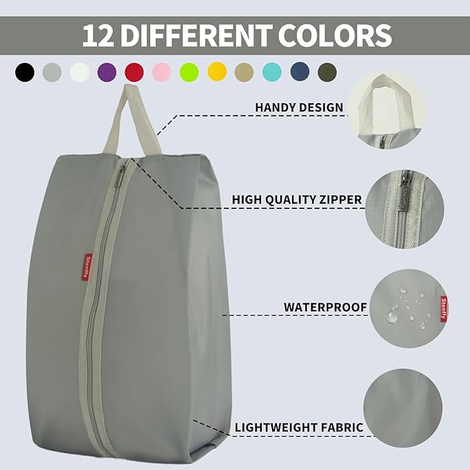 6pcs Portable Shoe Organizer, Travel Pouches with Zipper, Golf Shoe Bags, Clothes Bags, Soccer Cleats Bag Shoe Pouch for Gym, Waterproof, Odor-Resistant (Grey)