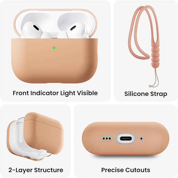 ORNARTO Compatible with AirPods Pro 3 Case 2025, Full Protective Hybrid Silicone for AirPods Pro 3rd Generation Case, Front LED Visible Skin Cover-Dark Salmon