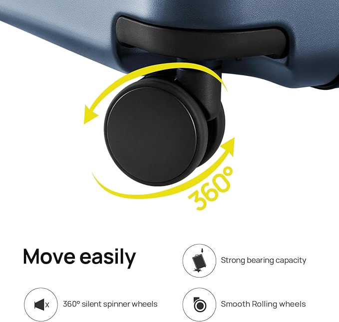 NINETYGO Carry On Luggage 22x14x9 Airline Approved, 20 Inch Luggage with Smooth Double Spinner Wheels, Hard Shell PC+ABS Suitcase Carry-On, Lightweight Travel Luggage, TSA Approved (Grey, Andes)