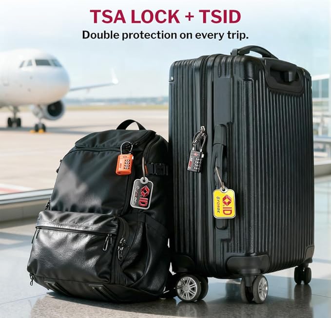 Forge TSA Approved Luggage Locks 4 Digit Combination TSA Travel Locks with TSA008, Open Alert Indicator, Zinc Alloy Body for Luggage, Suitcase, Backpack, and More. 2 Black Locks and 2 TSID.