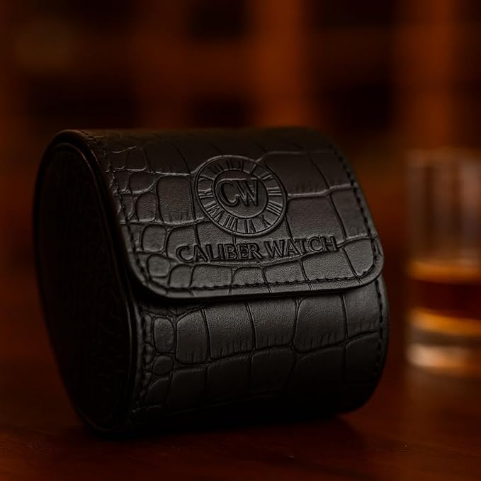 Genuine Napa Leather Watch Roll Travel Case for 3 Watches - Travel Watch Rolls and Leather Watch Display Cases with Velvet Interior - Watch Storage Organizer Men's (Blac - Single)