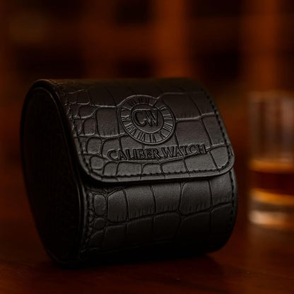 Genuine Napa Leather Watch Roll Travel Case for 3 Watches - Travel Watch Rolls and Leather Watch Display Cases with Velvet Interior - Watch Storage Organizer Men's (Blac - Single)