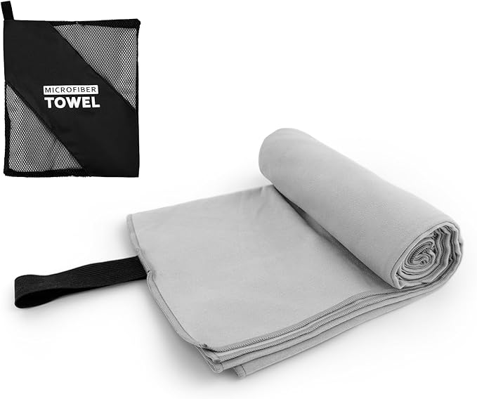 Travel Body Towel L Size Microfiber Quick Dry Lightweight for Men Women Camping Hiking Beach Swimming Pool Towels(Light Grey, 1 Pack L)