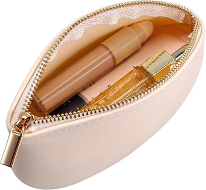 Small Silicone Makeup Bag Premium Purse Bag Multifunctional Essential Bag Zipper Pouch Water and Heat Resistant (White)