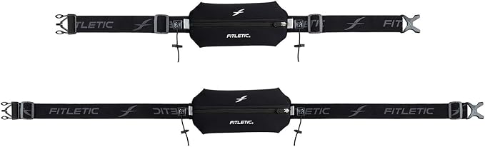 Fitletic Neo Race Belt, Black | Unique No Bounce Design for Marathon, Triathlon, Trail, 5k, 10k | Running Belt | N01R-01