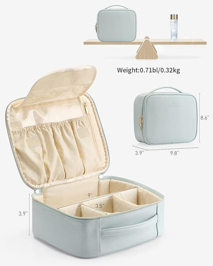 Vlando Makeup Bag, Travel Makeup Bags,Large Portable Make Up Bag Organzier with Dividers and Handle Gifts for Women Girls,Traveler,Christmas,Wedding Blue