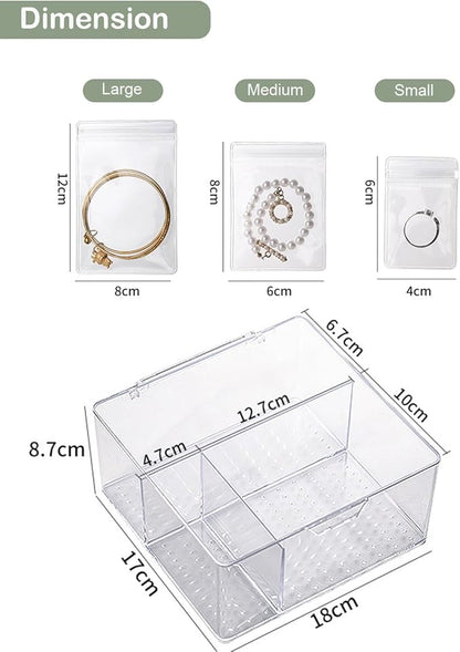 2 Pack 4 In 1 Acrylic Jewelry Organizers and Storage with 120 Portable Anti Tarnish Jewelry Bags, Clear Jewelry Box Organizer, Travel Jewelry Case for Earrings/Rings/Necklaces for Women Girls