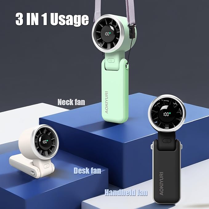 Foldable Handheld Fan | 5-Speed Turbo Blast | 16-Hour Runtime | Type-C Fast Charging | 3-in-1 Portable Design - Perfect for Travel, Camping, Office & Gifts