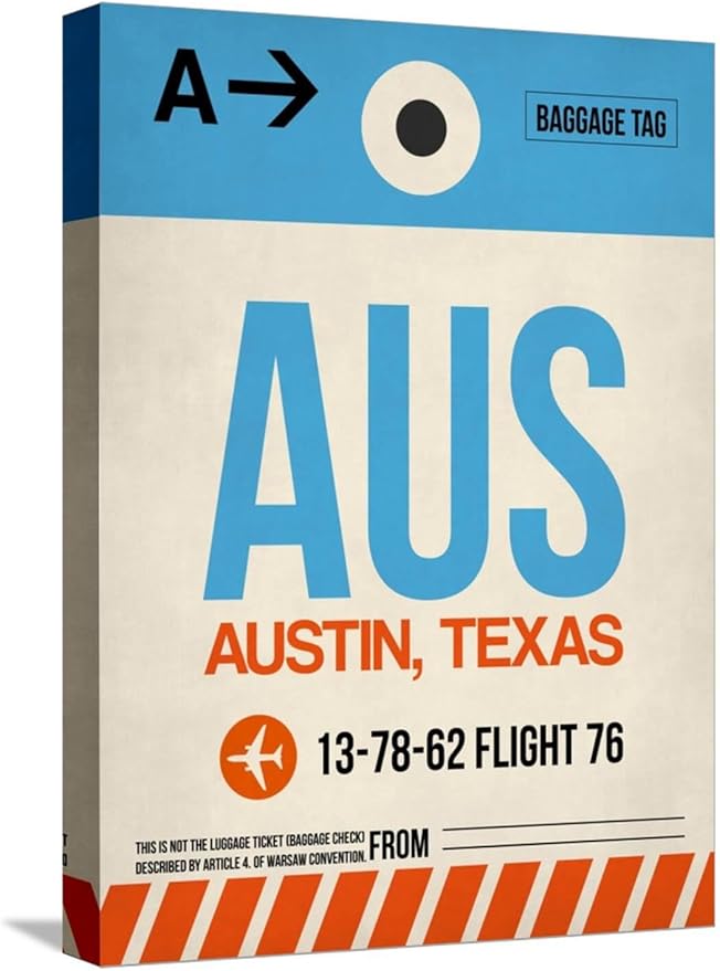 ART.COM Stretched Canvas Print AUS Austin Luggage Tag I by NaxArt, 12" x 16"