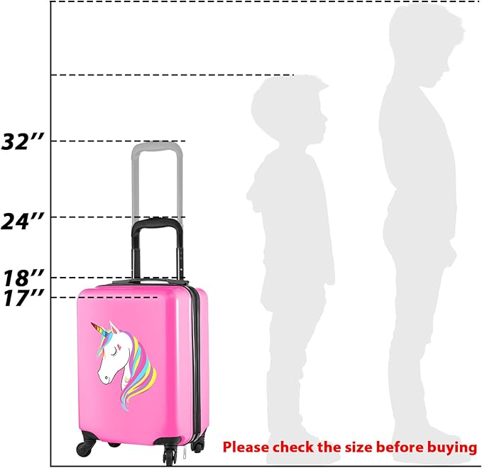 Sanwuta 4 Pcs Kids Luggage Set Backpack Travel Rolling Suitcase U-shape Pillow Christmas Children Gift for Girls Boys(17 Inch,Unicorn Style,Pink)
