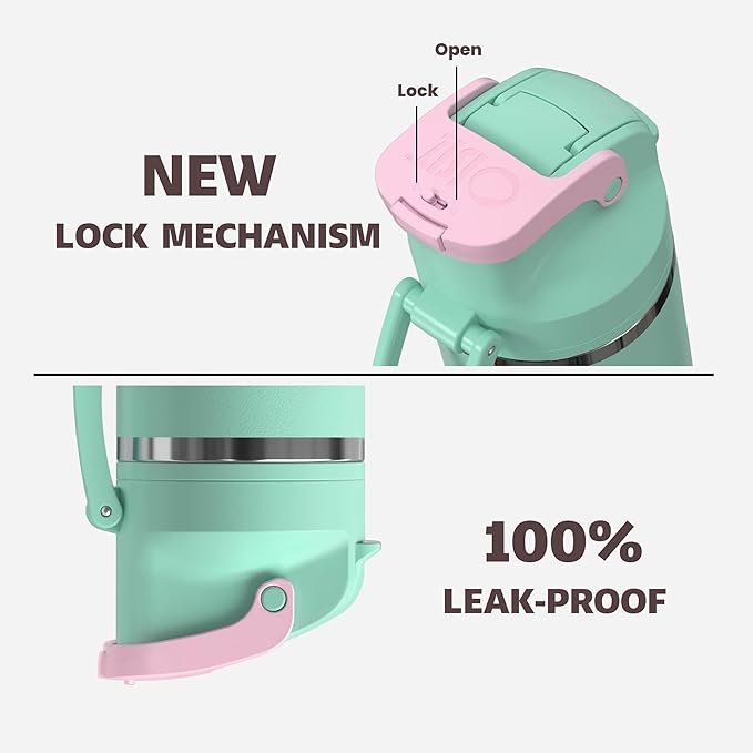 OISIZ Insulated Water Bottle 24 oz with 2 in 1 Spout and Straw Lid,One Click Safety Lock,100% Leakproof,Keep Cold 24H,Vacuum Stainless Steel Water Bottle for School,Travel and Sports,Dishwasher Safe