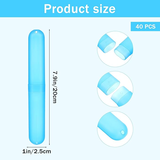 40 Pcs Travel Toothbrush Holder Case Portable Toothbrushs Containers Breathable Toothbrush Storage Assort Color for Travel Trip Home School Camping Business, Blue