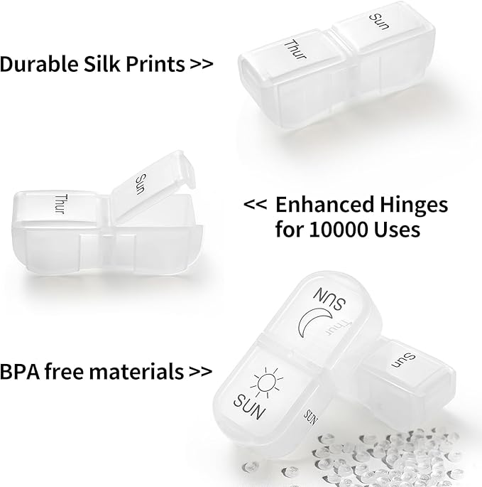 Genuine Leather Travel Pill Organizer Box Case 1 Times a Day for Purse for Women, Cute Medicine Pill Holder Containers for Vitamin Small Weekly Daily 7 Day Am Pm Pill Organizer(Black)