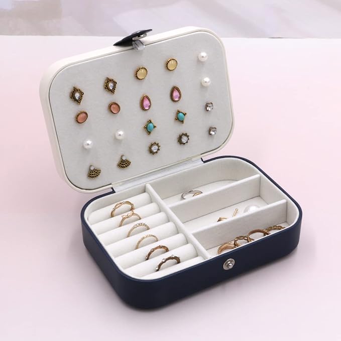 Jewelry Box For Girls | PU Leather Travel Jewelry Case | Jewelry Boxes For Women | Jewelry Organizers And Storage | Box For Earring, Ring, Necklace - Bridesmaid Gifts For Women (Blue)
