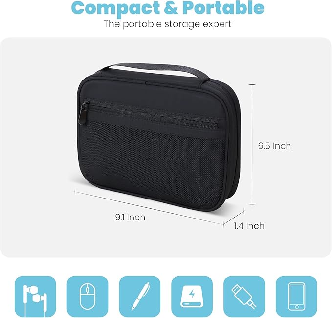 Electronics Organizer Bag, Portable Cable Organizer Case Travel Electronic Accessories Storage Case - Travel storage bag for Cables, Chargers, Phone, SD Cards - Black