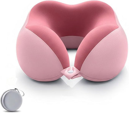Ergonomic U-Shaped Memory Foam Neck Pillow for Travel & Office with Carry Pouch, Provides Neck Support for Airplane, Train, Anti-Sideturn Sleep (Pink)