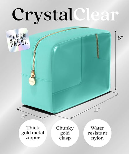 Embla London Makeup Bag Cosmetic Case, Clear Zipper Make Up Pouch and Toiletry Travel Tote, Cute Skincare Pouches for Women Girls, Preppy Purse Cosmetic Organizer, Large Makeup Bags, Cotton Candy