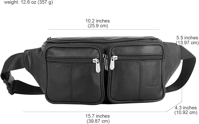 Genuine Leather Fanny Pack/Waist Bag/Organizer with Adjustable Belt, Multiple Pockets For Men and Women